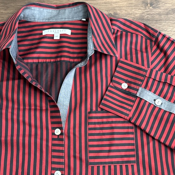 Foxcroft Tops - Foxcroft Top Womens 14P Red Black Striped Button Down Up Shirt Non Iron